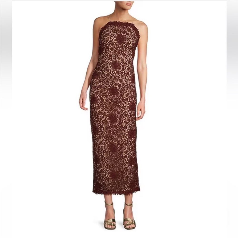 ANTONIO MELANI Burgundy Lace Midi Dress - Picture 2 of 6